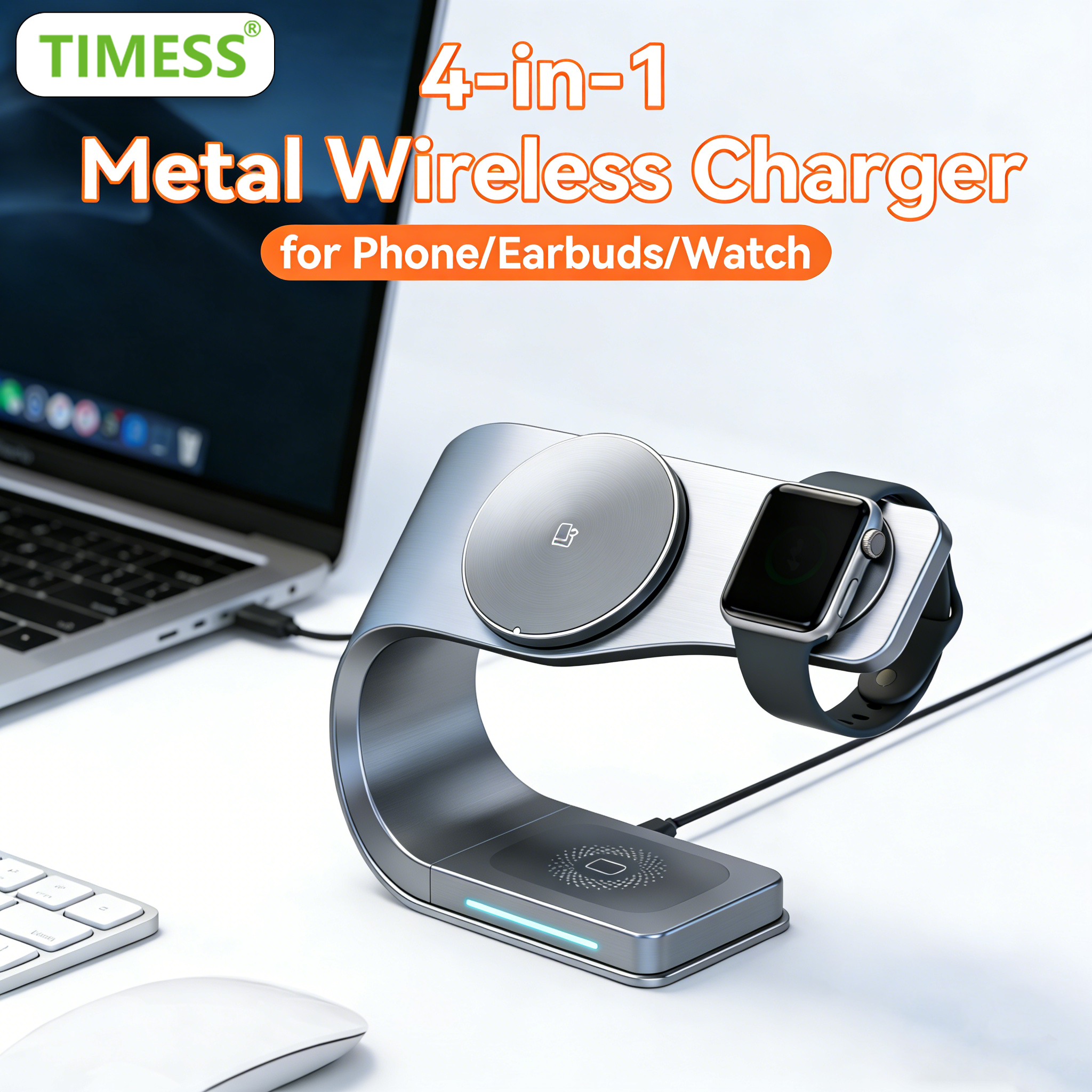 Smartwatch Ac - TIMESS 15W Metal 4-IN-1 Wireless Charger