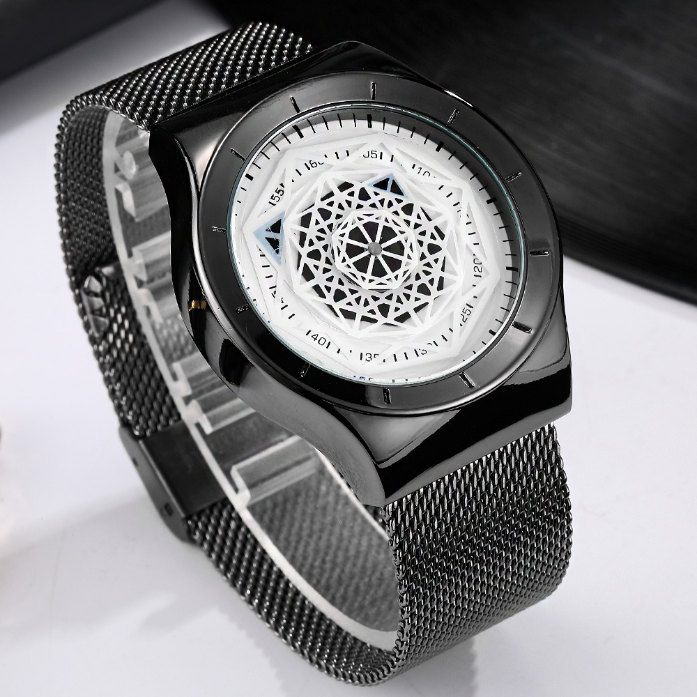 Stainless Mesh Band - Watches Men Fasion Turntable No Pointer